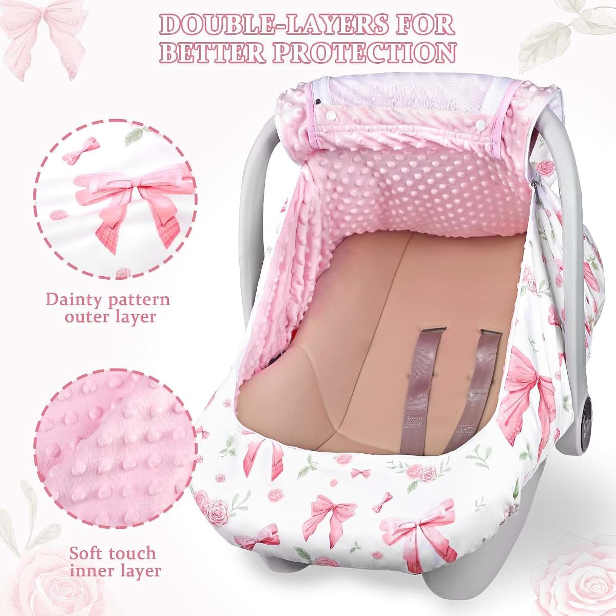Jundetye Pink Rose Infant Car Seat Cover With Dual Windows (photo 2)