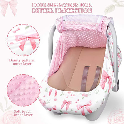 Jundetye Pink Rose Infant Car Seat Cover With Dual Windows (photo 2)