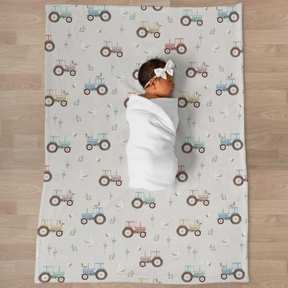 Selgkds Pastel Farm Trucks Meadow Baby Blanket (photo 3)