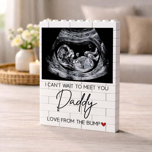 AriesStore Personalized New Dad Gifts for Husband, Custom Sonogram Photo First Fathers Day Building Block, Dear Daddy