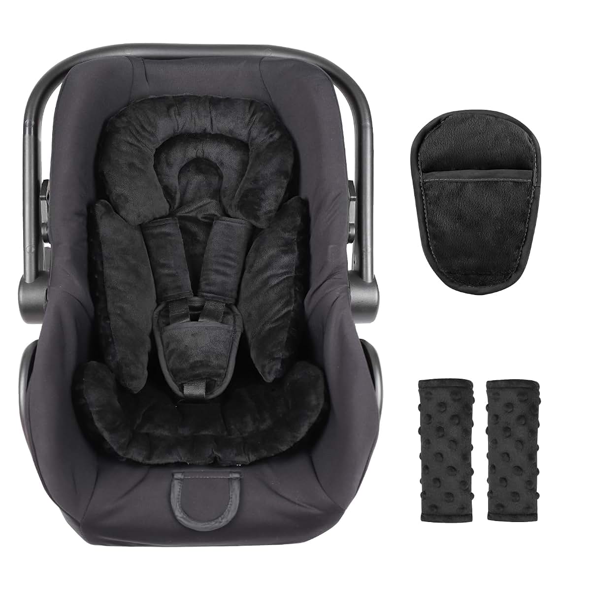 Jundetye Infant Car Seat Insert Black, Newborn Head Support and Strap Pads