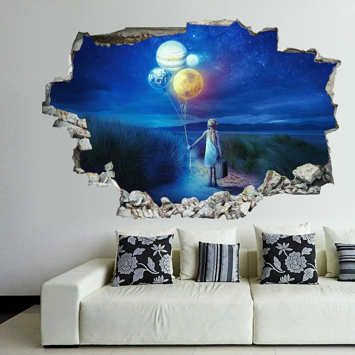 Higoss 3D Earth Landscape Wall Decal Peel And Stick Mural