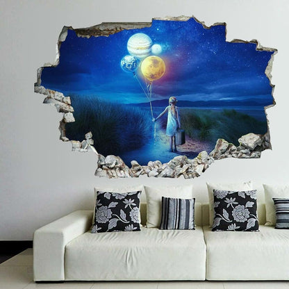 Higoss 3D Earth Landscape Wall Decal Peel And Stick Mural
