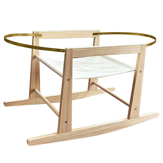 Calvana Wooden Rocking Basket Stand Compatible with Moses Baskets for Newborns, Locking Mechanism & Adjustable Strap