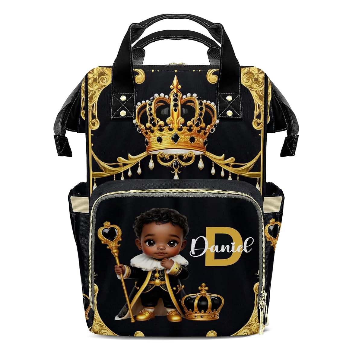 TailorYYCustomZ Black Elegant Cute Boy Mummy Bags Custom with Name Personalized Diaper Bags Backpack Presents for Mom