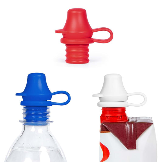 KiddiKap Original Bottle Topper, Silicone Sippy Spout, 3 Pack, July 4th