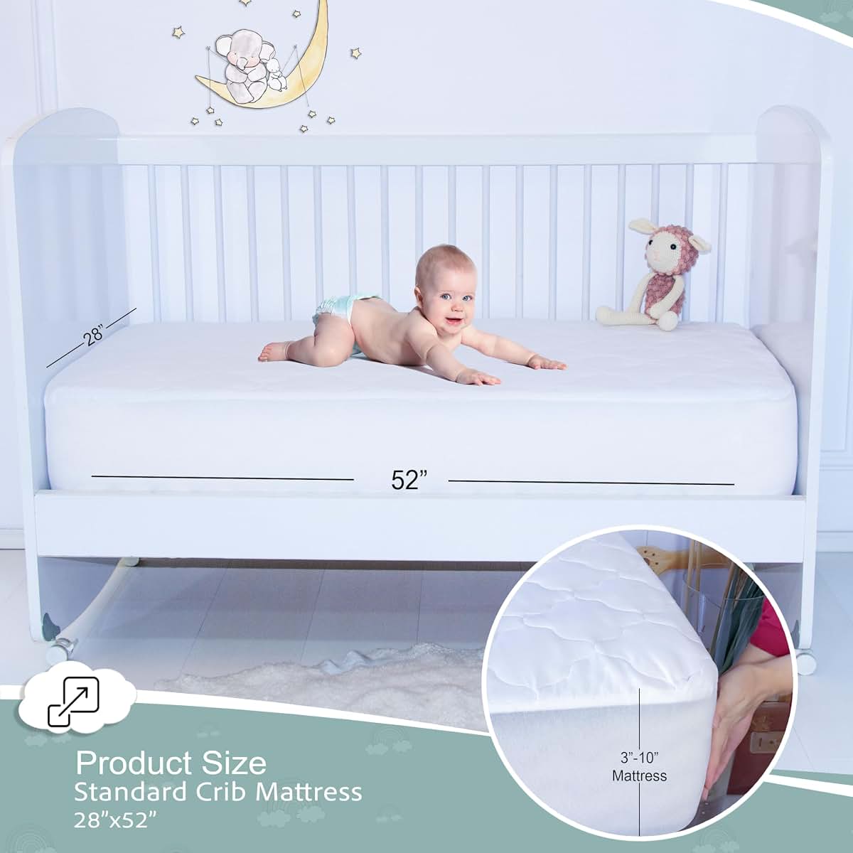 SavaKids Quilted Cotton Waterproof Crib Mattress Protector Sheet
