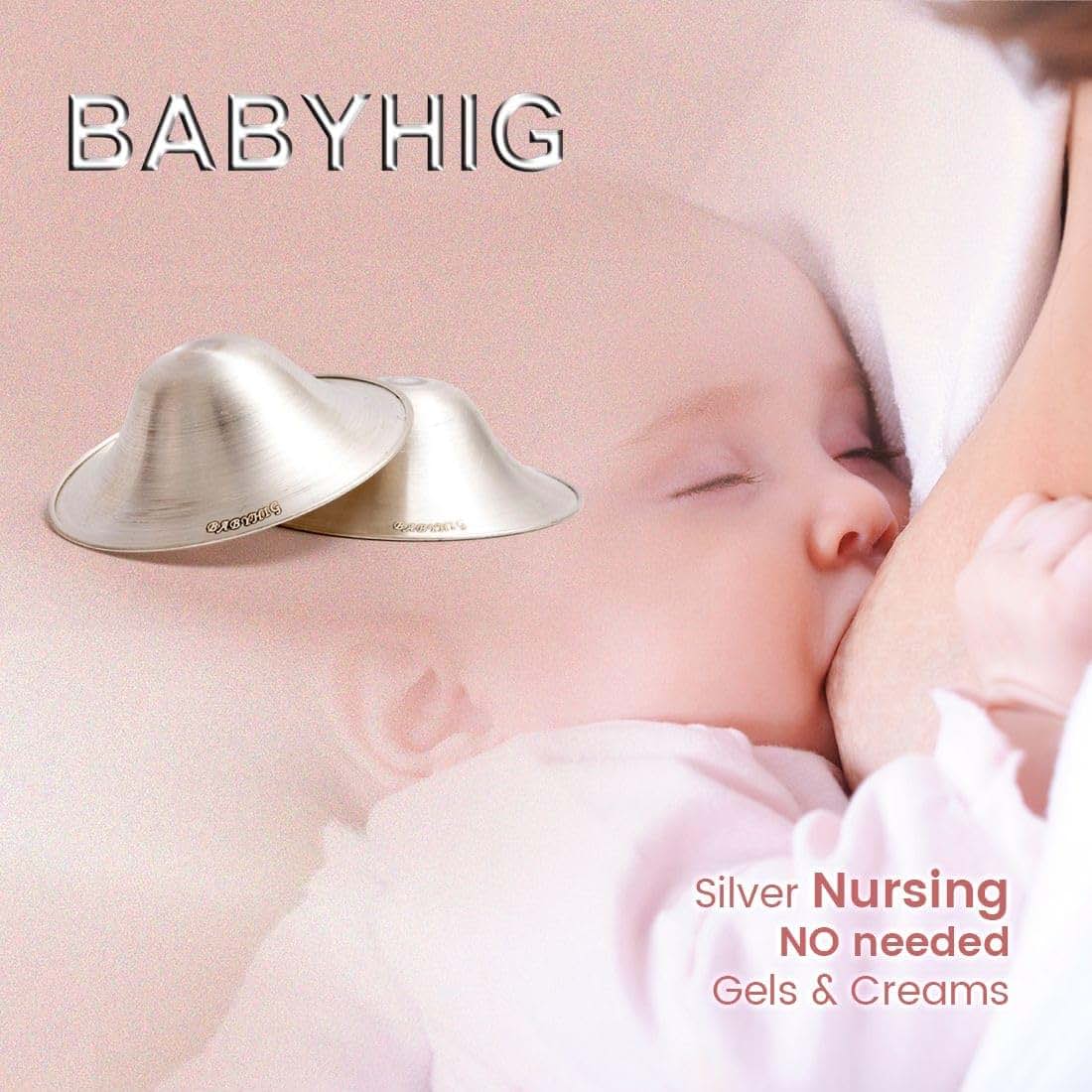 BABYHIG The Orginal Silver Nursing Cups – Silver Nipple Shields for Breastfeeding - Nipple Guards Protector for (photo 3)