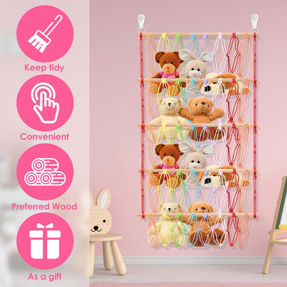Stuffed Animal Storage Hammock Net, 52x105cm Cotton Rope Wall Hanging Organizer for Nursery