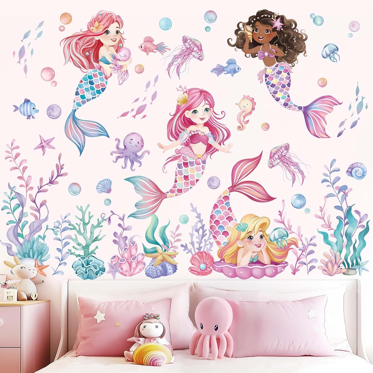 wondever Under The Sea Mermaid Wall Decals Peel and Stick (photo 3)