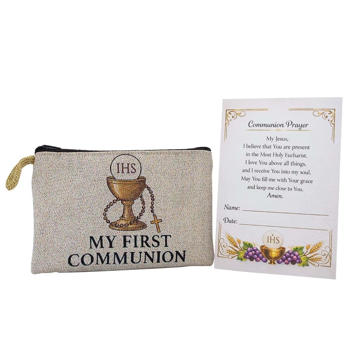 Village Gift Importers First Holy Communion Rosary Pouch And Commemorative Prayer Card Set