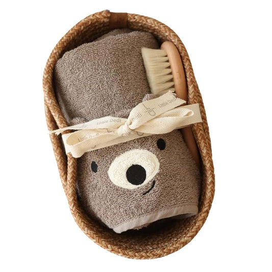 Little Dedi Baby Gift Set 3-Piece, Hooded Towel, Brush & Basket, Teddy