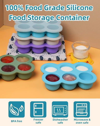 btrfe Silicone Baby Food Freezer Tray with Clip-On Lid, 6 x 3oz, Blue