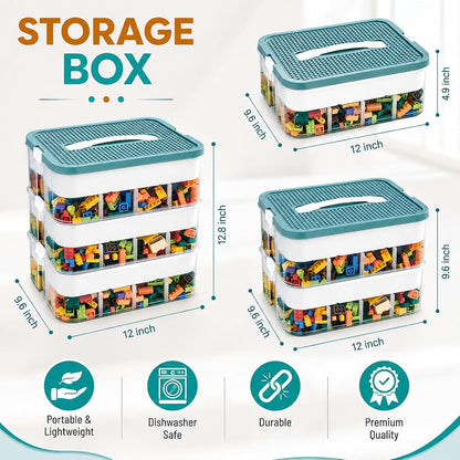 Ribexa 3-Tier Stackable Toy Storage with Building Block Lid & Bricks Organizer | Kids Toy Chest & Lego Organizer Bin (photo 2)