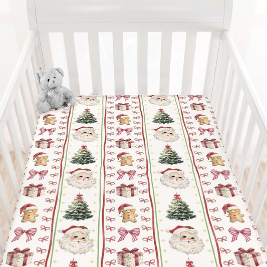 Cstdyfrv Vintage Santa Christmas Fitted Crib Sheets