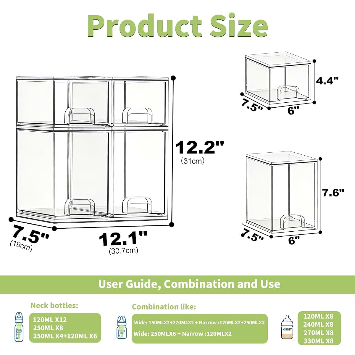 Saccik Bottle Storage Organizer Baby: Acrylic Stackable Storage Drawers (photo 2)