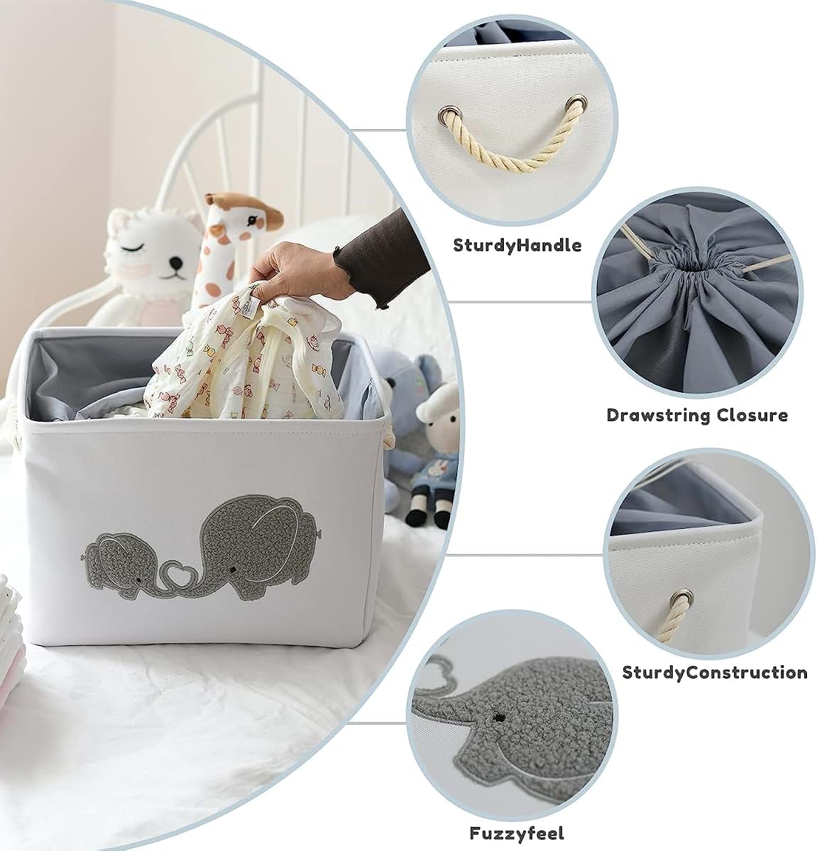INough I nylon 2-Pack Storage Baskets, Nursery Size, Hamper & Laundry, Mother Baby Gift, Elephant Decor (photo 4)