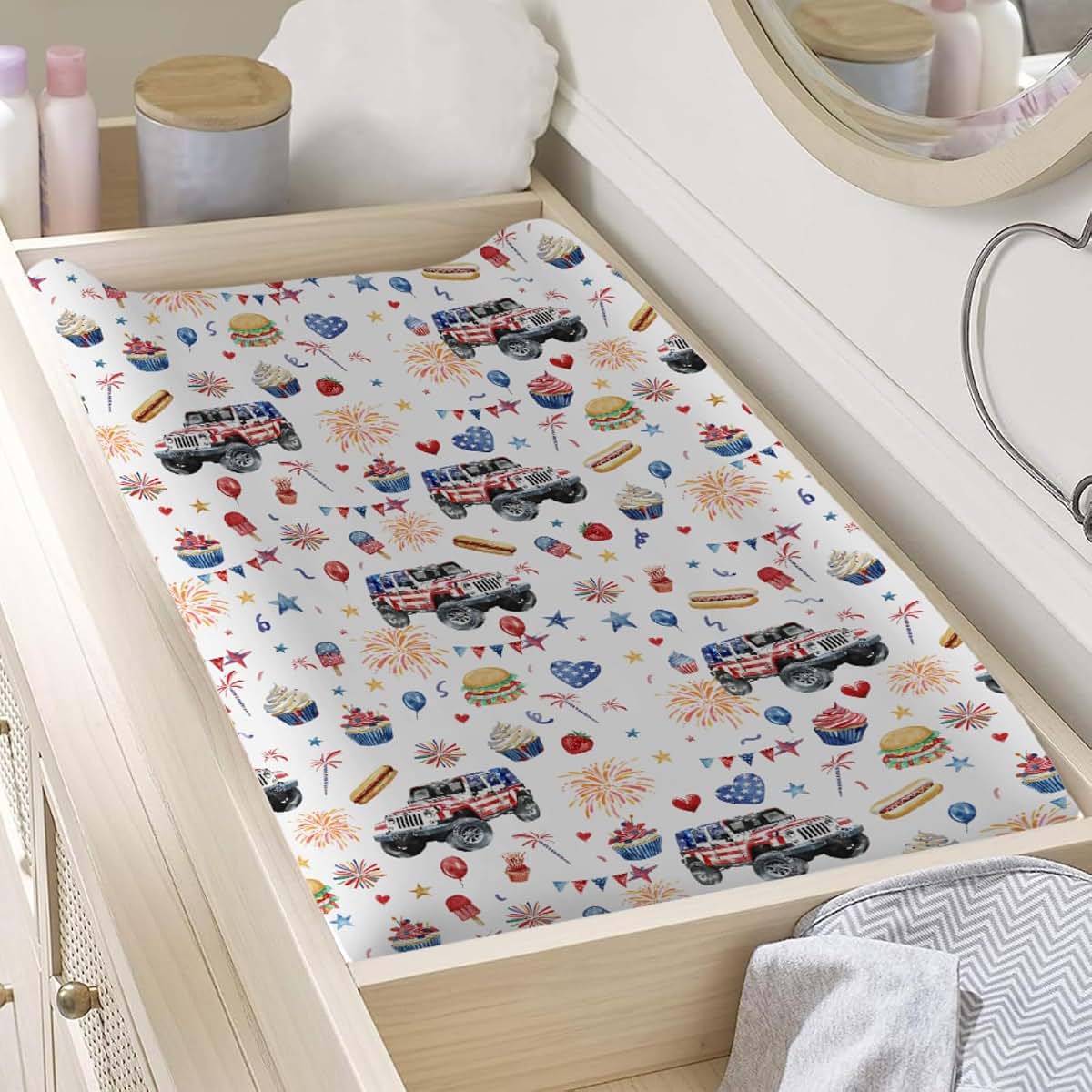 American Flag Trucks Changing Pad Cover Sheet for Standard Diaper Change Table