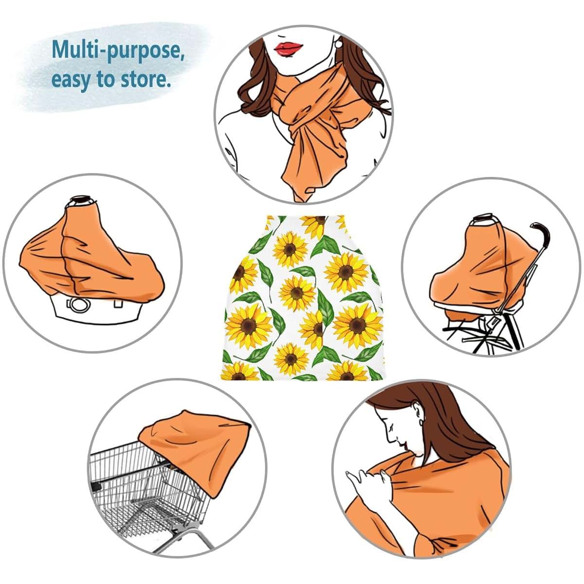 BabyOneStop Leaf Sunflowers Stretchy Multi-Use Car Seat Cover