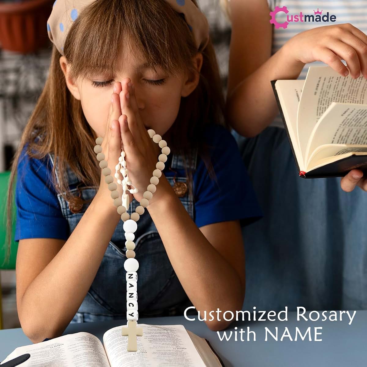 Custmade Personalized Silicone Rosary with Name Rosary Cross for Boy Girl