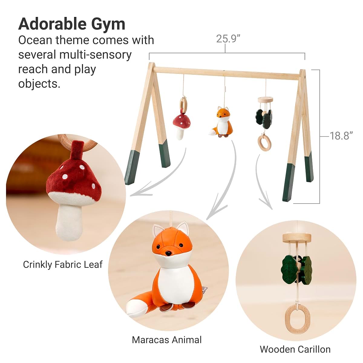 Little Big Friends Wooden Baby Activity Gym – Montessori Play Gym for Babies | Encourages Motor Skills & Sensory (photo 4)