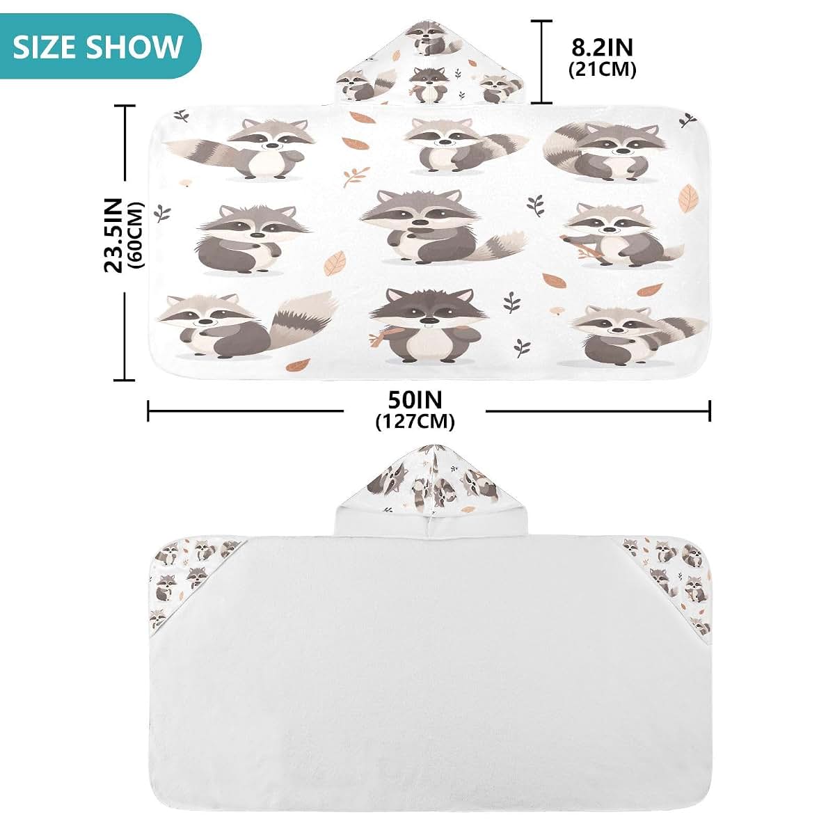 Kigai Cute Raccoon Hooded Baby Towel, 50x23.5 Inch Ultra Soft Absorbent Bath Towel for Newborn Infant Toddler