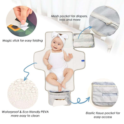 Kigai Portable Diaper Changing Pad with Waterproof Mat and Pockets