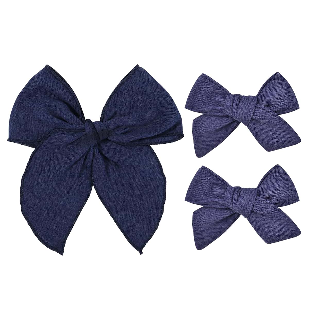 BabyOneStop Fable Hair Bow Clip Set with 5-Inch and 3-Inch Bows in Navy Blue