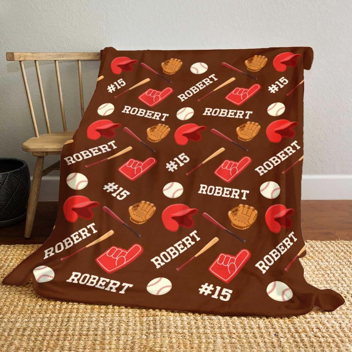 L&NG Customized Baby Blankets, Custom Baseball Blanket's Gifts with Name, Baseball Fleece Blanket's Boy, Ball Player (photo 2)