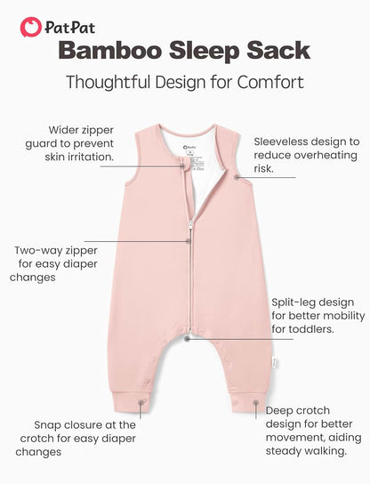 PATPAT Sleeveless Sleep Sack with Legs, 12-24 Months, Bamboo Viscose, 0.5 & 1.0 TOG, Blush Pink
