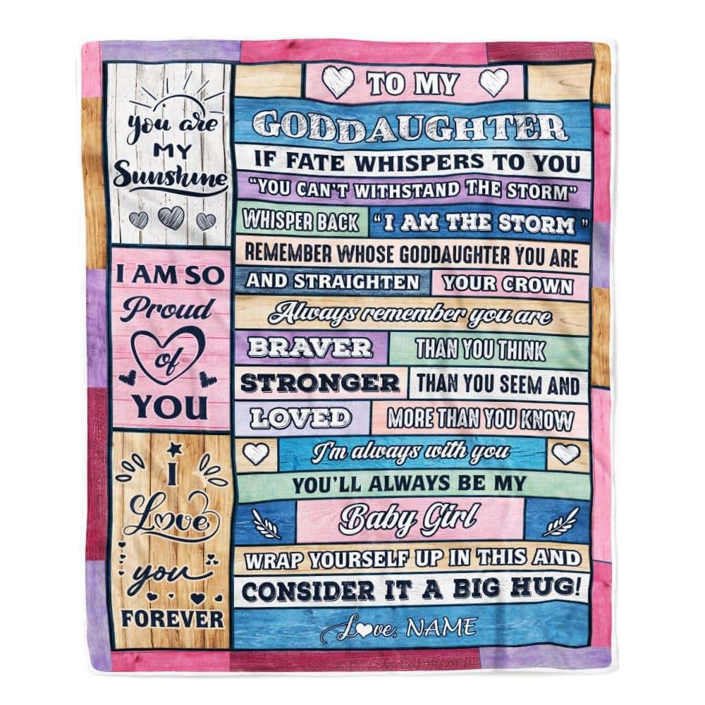 CenturyTee Personalized to My Goddaughter Blanket Gift from Godmother Wood I Am The Storm Baby Girl Goddaughter