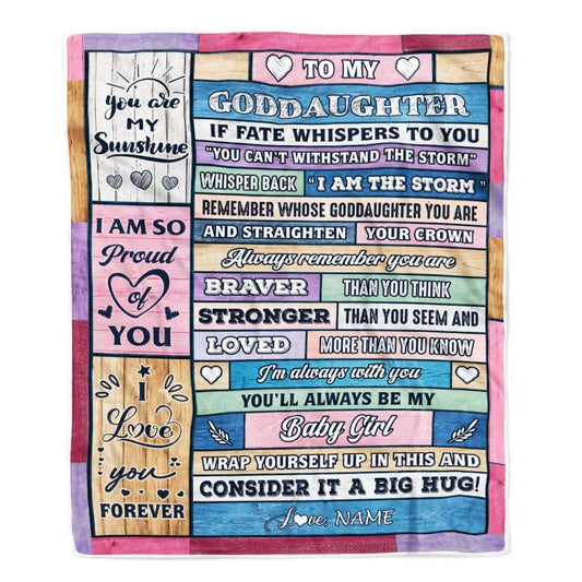 CenturyTee Personalized to My Goddaughter Blanket Gift from Godmother Wood I Am The Storm Baby Girl Goddaughter