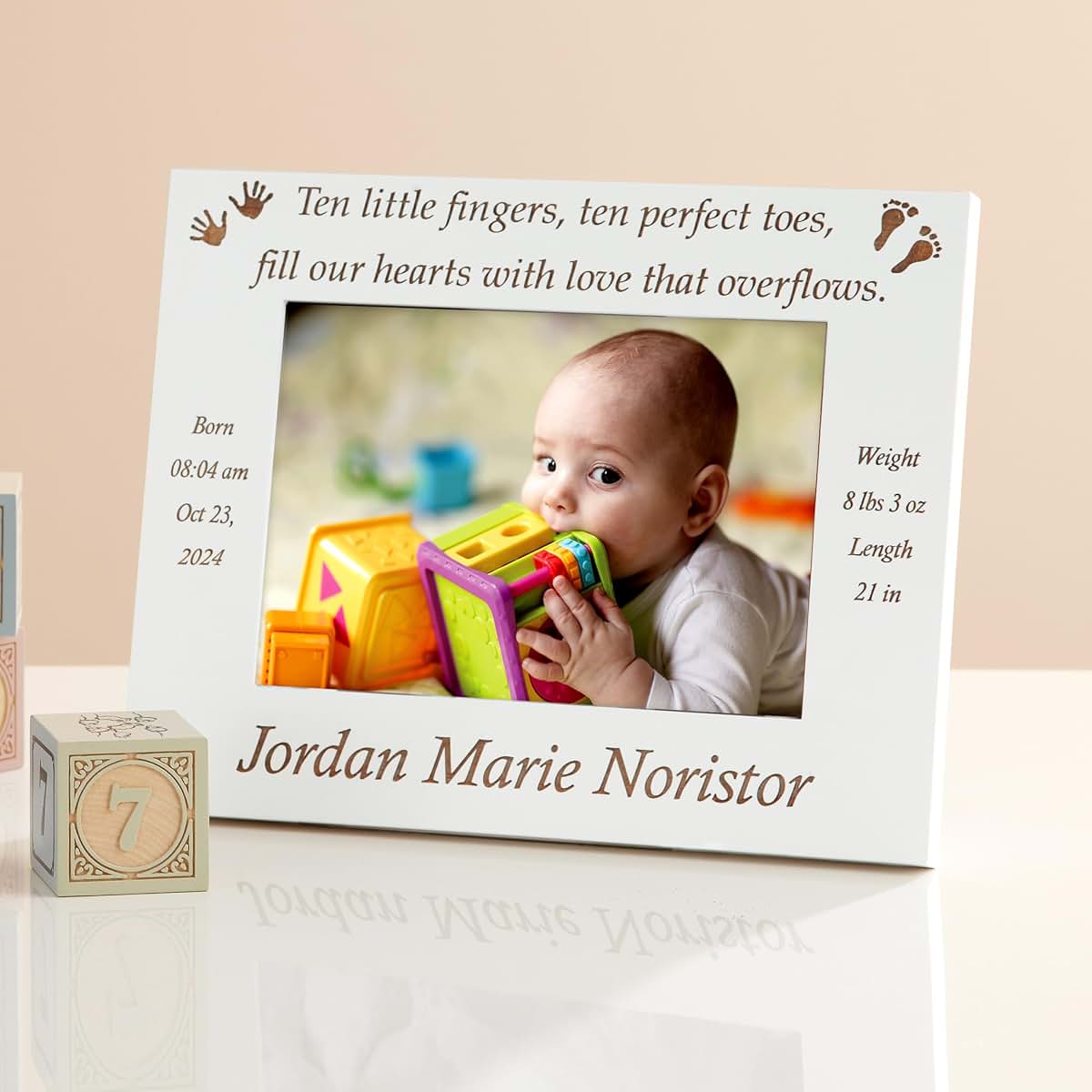 Let's Make Memories Personalized Baby Frame - Ten Fingers & Ten Toes - For New Parents - Newborn Gift - 5x7 Photo (photo 2)