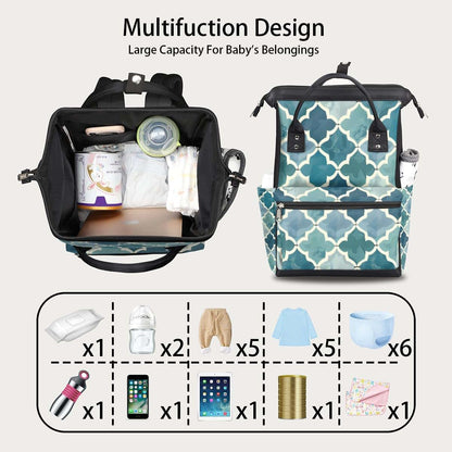 Skonsati Retro Morocco Tile Large Diaper Bag Backpack with Stroller Straps