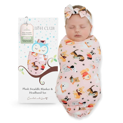 The Plush Club Viscose from Bamboo Swaddle Blankets and Hat Set