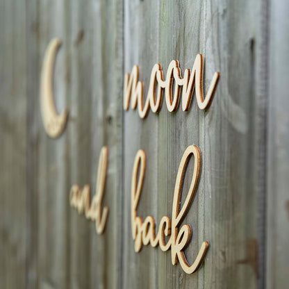 Lintran Wooden 3D Wall Quote Decor - 'To The Moon And Back' With Moon And Stars Set - Unique Wall Decoration For