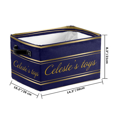 Joyestore Navy Blue & Gold Stripes Personalized Storage Bin With Handles (photo 4)