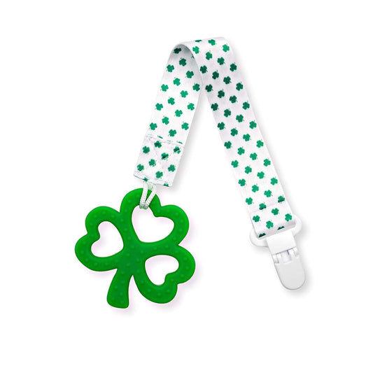 Clover Designs Irish Baby Teething Toy - Shamrock Teether & Pacifier Clip