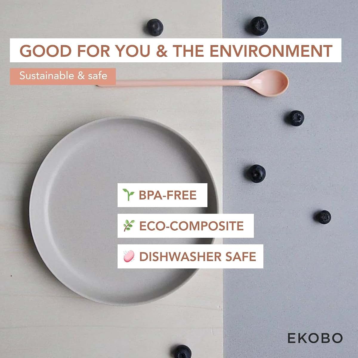 EKOBO Bamboo Kids Plates Set Scandi - 4 Reusable 7 Inch Plates (photo 4)