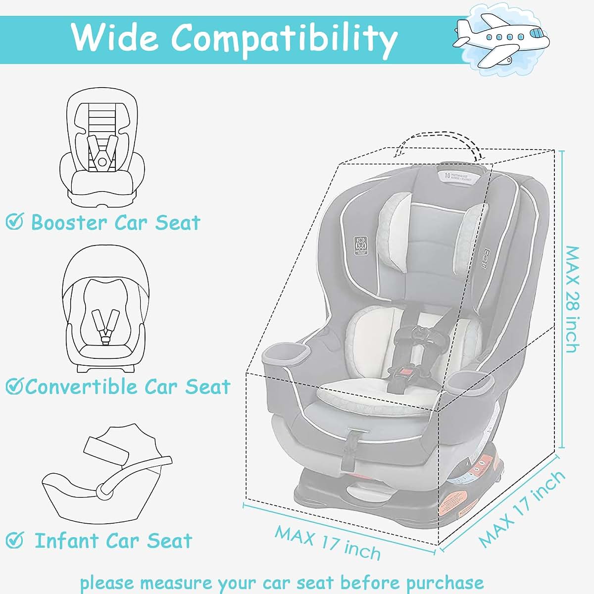 YOREPEK Padded Car Seat Travel Bag 17x17x28 Inch
