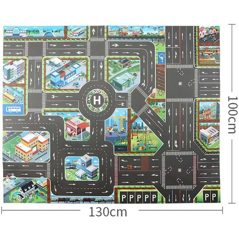 AOLI Kids Floor Play Mat Rug Traffic Road Signs Car Track City Carpet