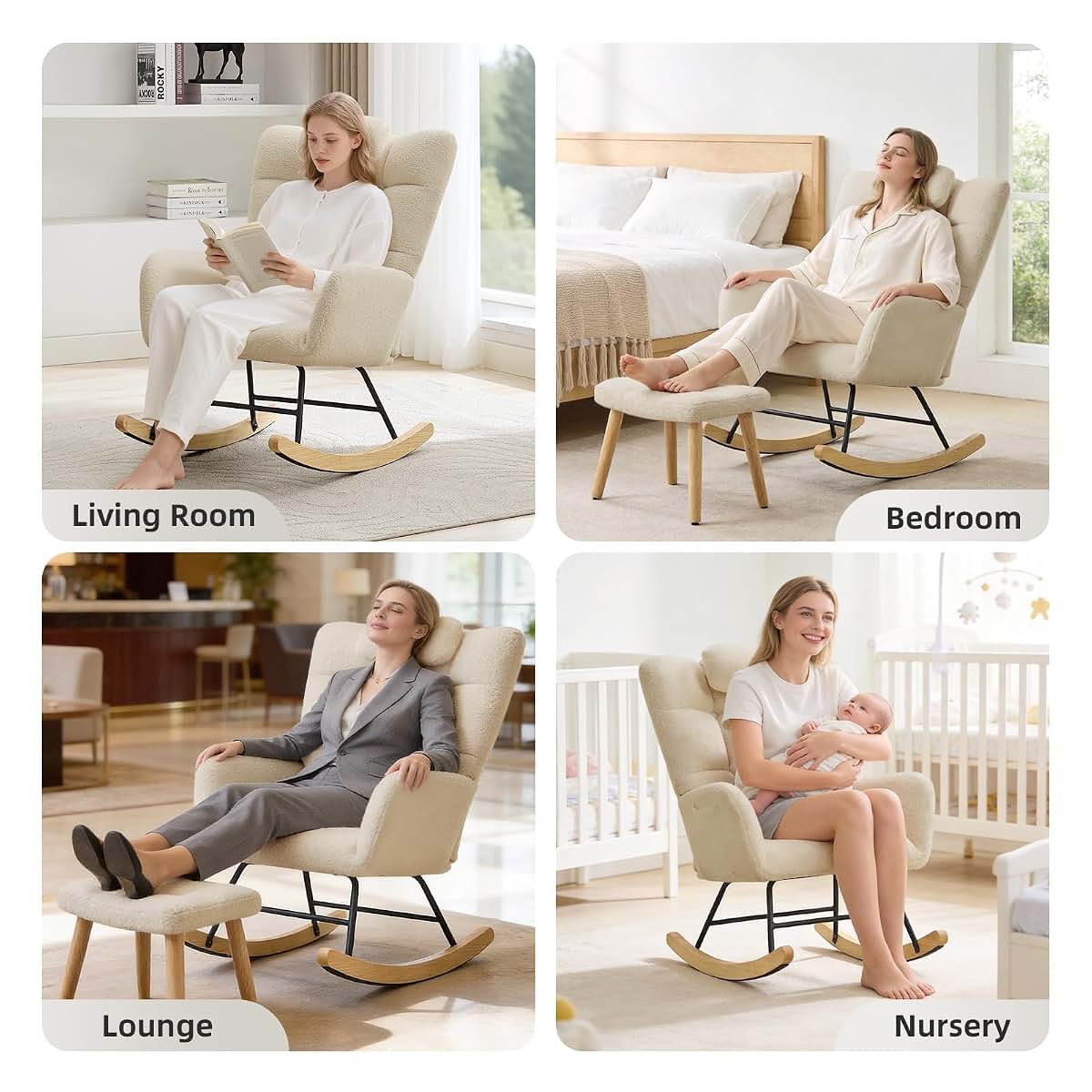 LALFPET High Back Stuffed Upholstered Rocking Chair (photo 3)