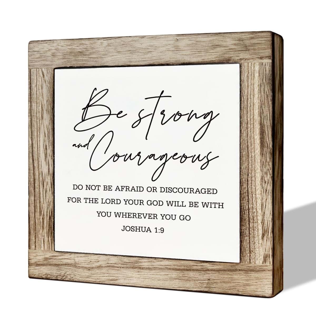 Gkwa Joshua 1:9 Bible Verse Sign, Pine Wood Tabletop Decoration, 5.9 x 5.9 Inches