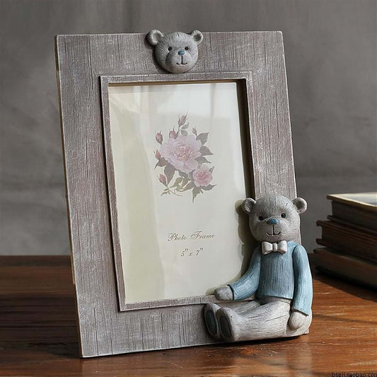 YBPQABCL Cute Bear Painted Picture Frame, 4x6 Inch Resin Desktop Display