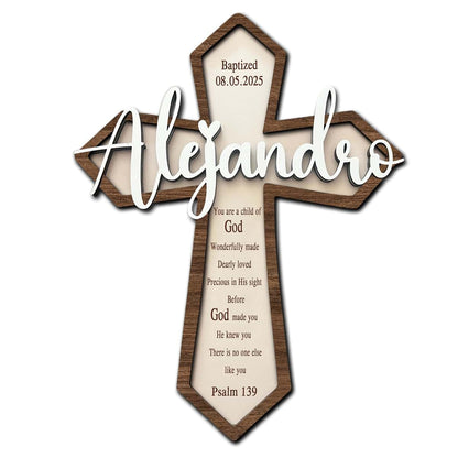 Dilypod Personalized Wooden Baptism Cross For Wall Decor