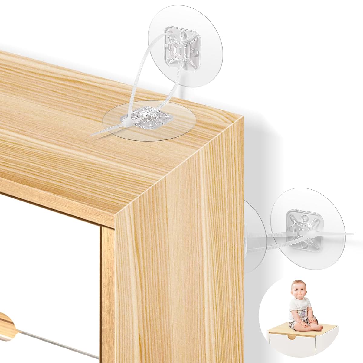 30PCS No Drill Adhesive Furniture Anchors for Baby Proofing