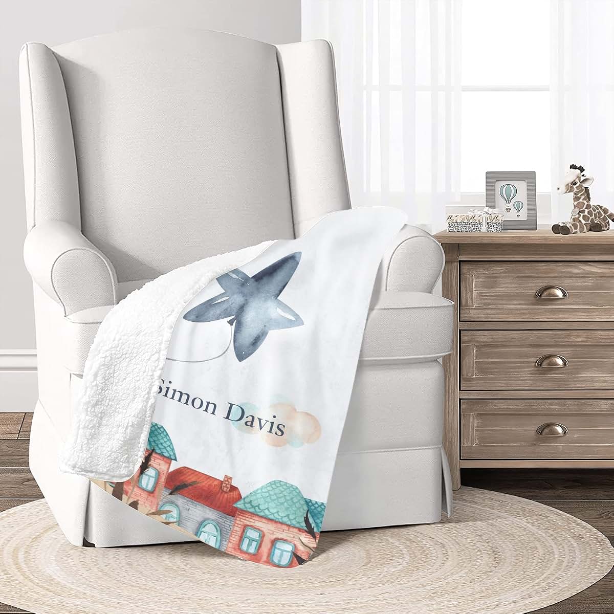 Nzoohy Personalized Airplane Clouds Baby Blanket, Custom Sherpa Fleece Throw (photo 4)