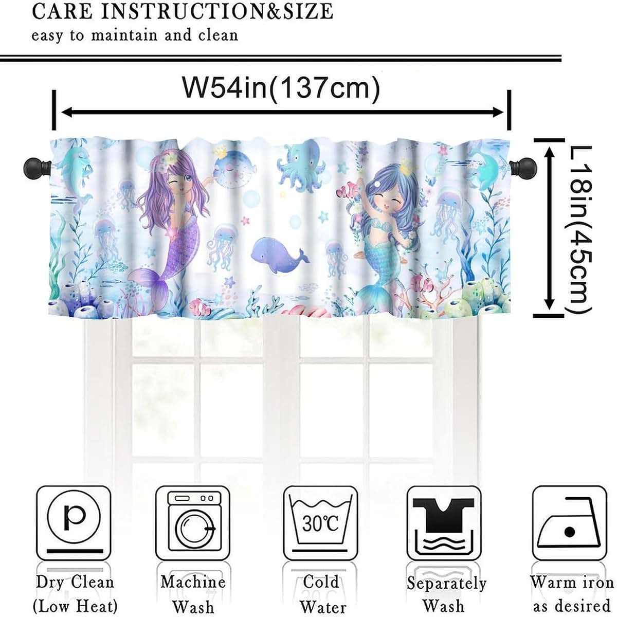 Aaveup Mermaid Valance Curtains - Blue Sea World Window Treatment
