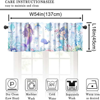 Aaveup Mermaid Valance Curtains - Blue Sea World Window Treatment