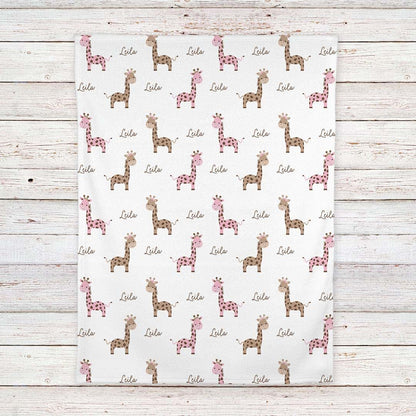 Lovable Gift Co Personalized Pink Giraffe Fleece Baby Girl Blanket (photo 4)